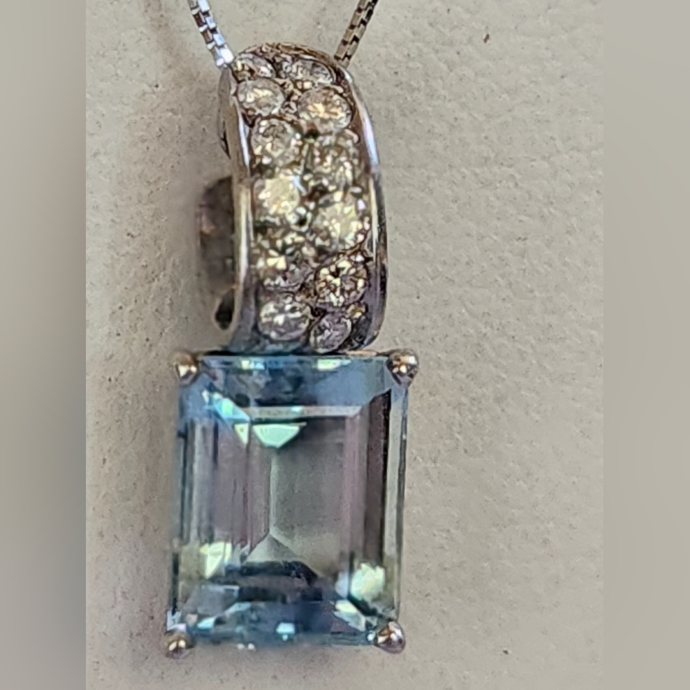 Solid 18k White Gold, .60 TCW Diamonds and 2.35 TCW Blue Aquamarine 18" Necklace